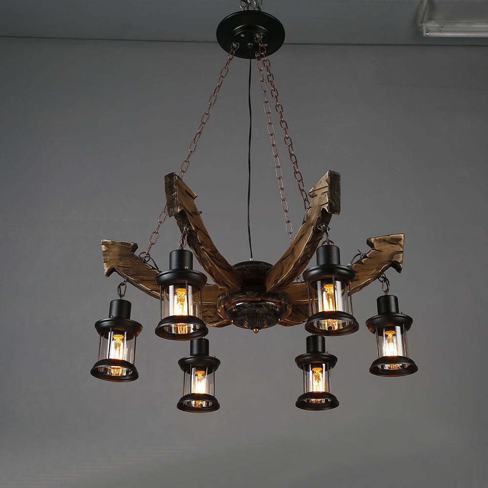 Austin pendant light: wood and metal mid-century modern chandelier