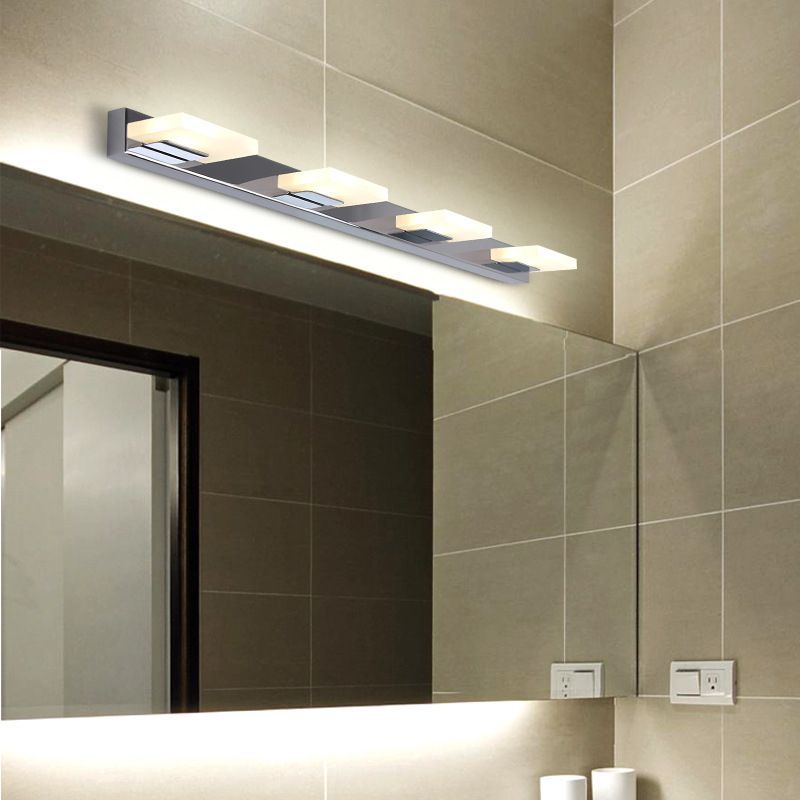 Leigh modern square vanity lamp in bathroom.