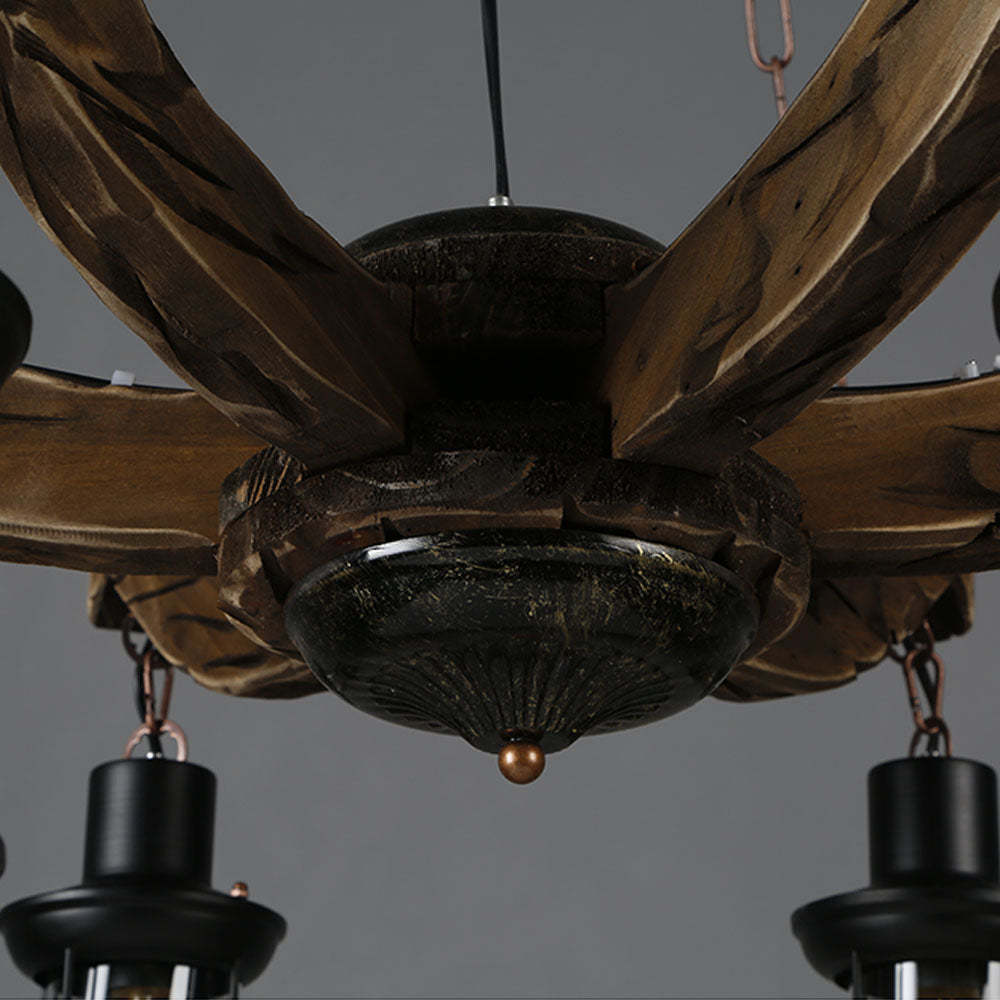 Close up of wood and metal Austin pendant light fixture.