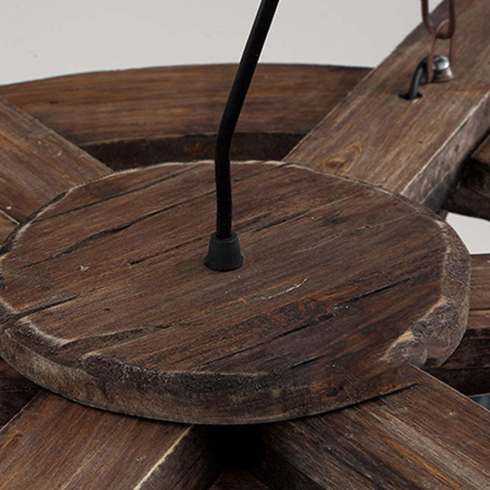 Wood detail of rudder pendant light fixture.