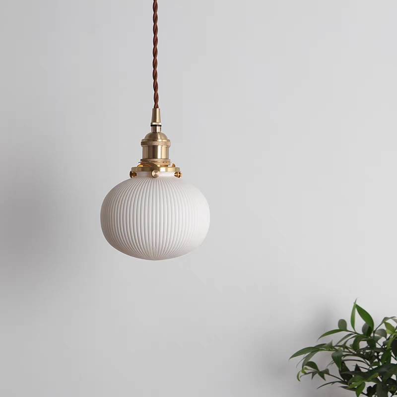 Valentina Ceramic Pendant Light, white with vertical lines