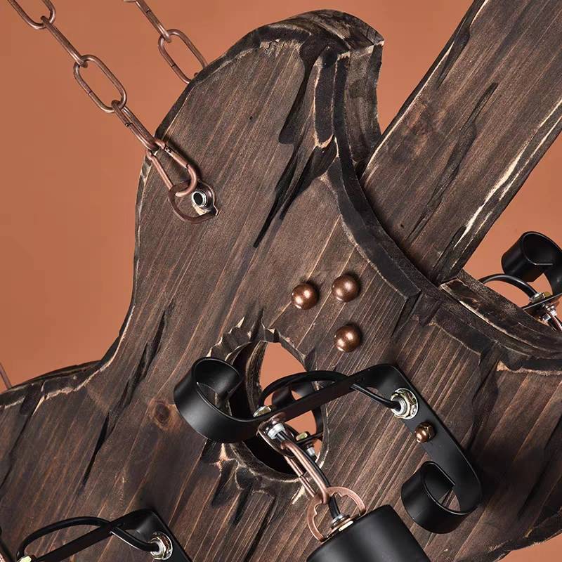 Guitar wood pendant light, Austin farmhouse style.