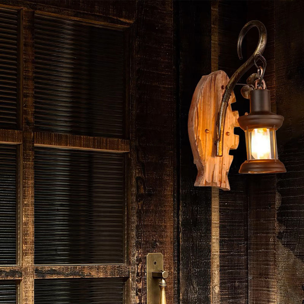 Rustic fish wall lamp, vintage style sconce