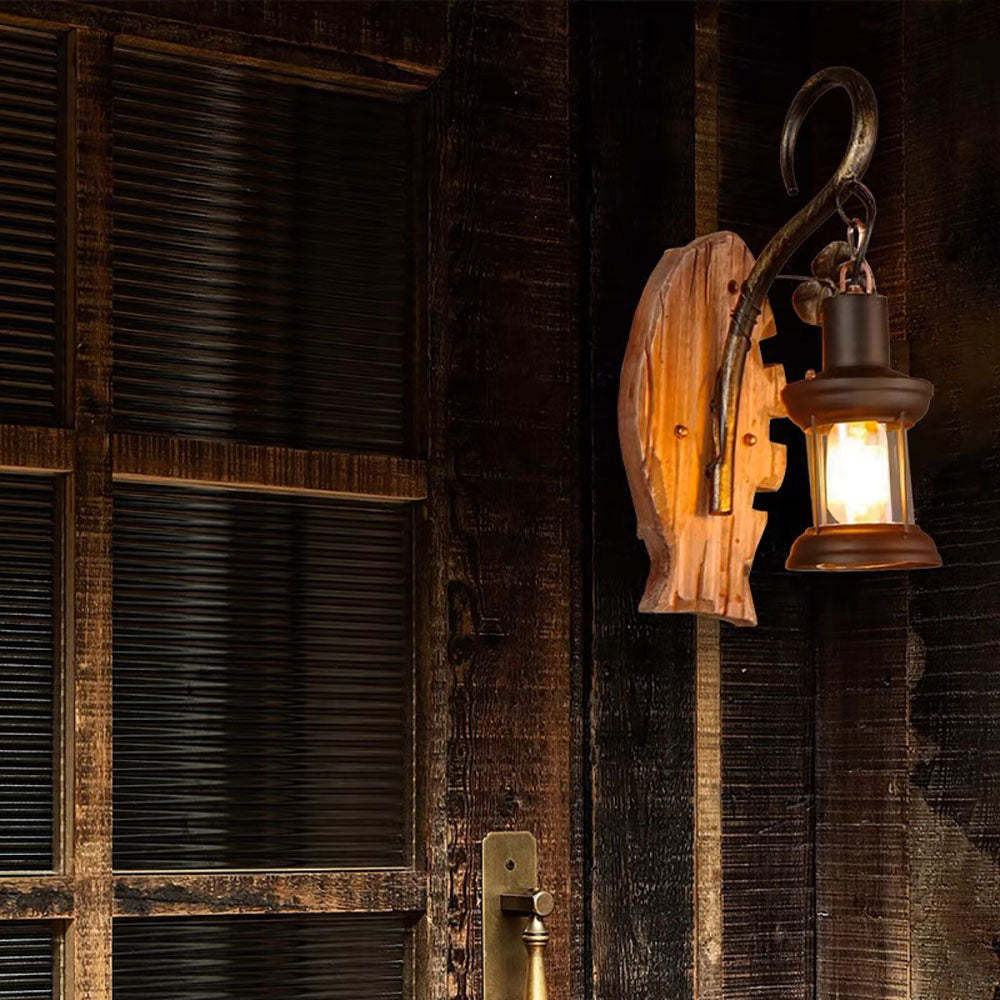 Rustic fish wall lamp, vintage style sconce