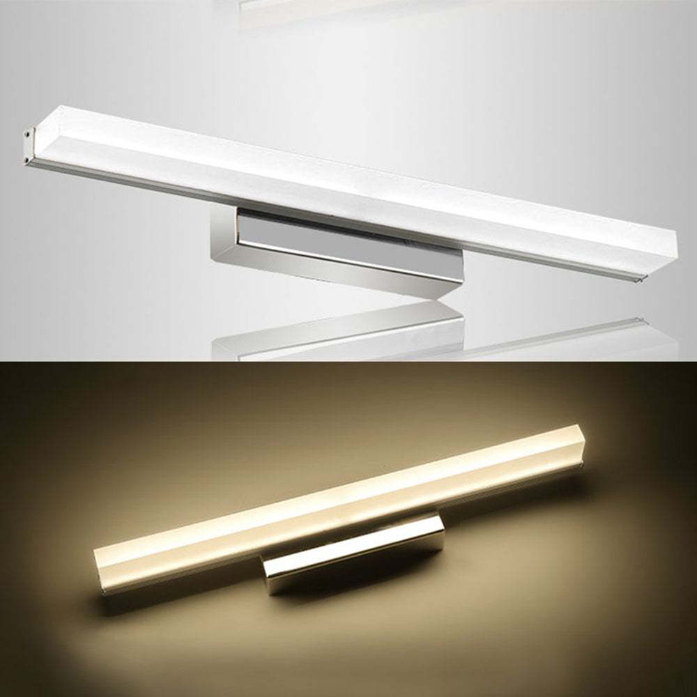 Leigh silver vanity wall lamp, lit and unlit.