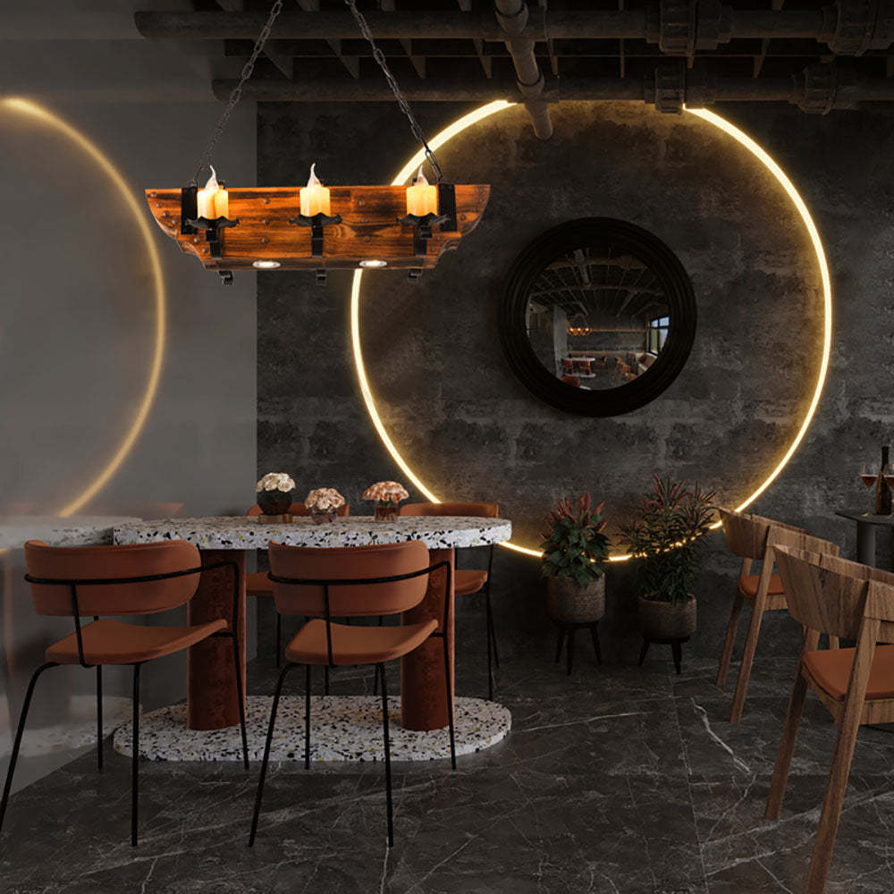 Walnut Wood Pendant Light in Dining Room