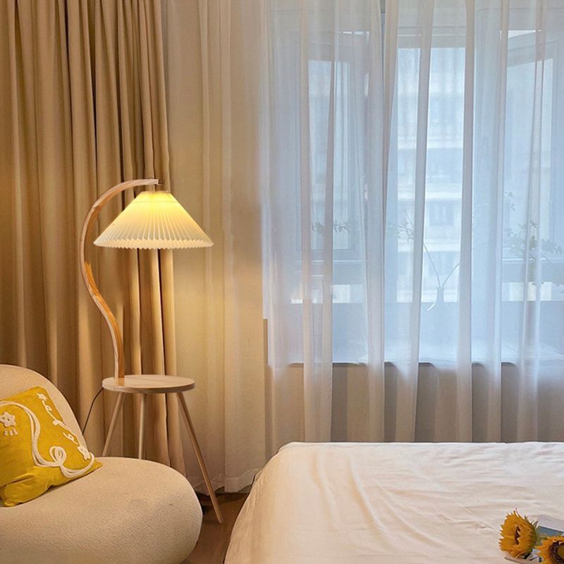 Ozawa modern pleated fabric floor lamp in bedroom setting