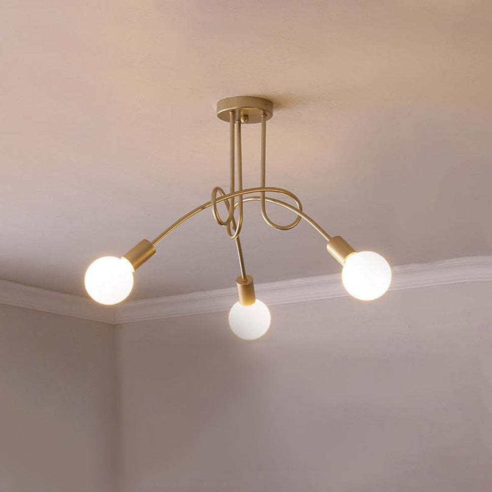 Gold Valentina ceiling light with three LED bulbs