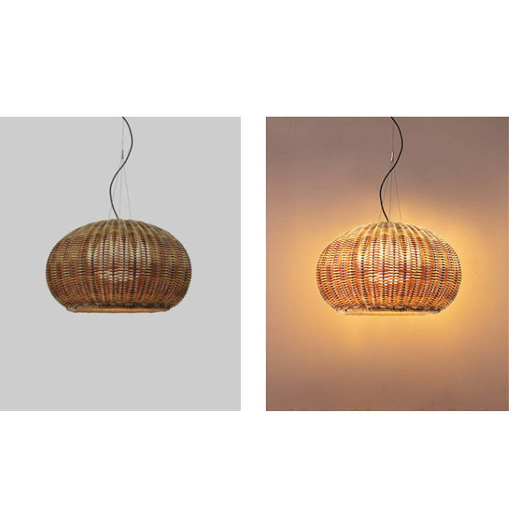 Ritta Bamboo Lantern Pendant Light: Lit and unlit views