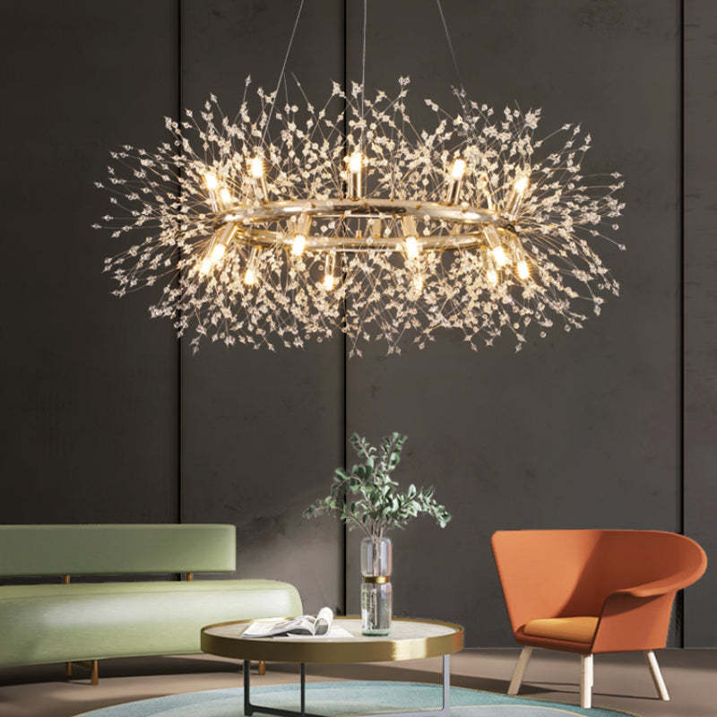 Modern Dandelion Pendant Light Gold Crystal Living Room | Las Sola