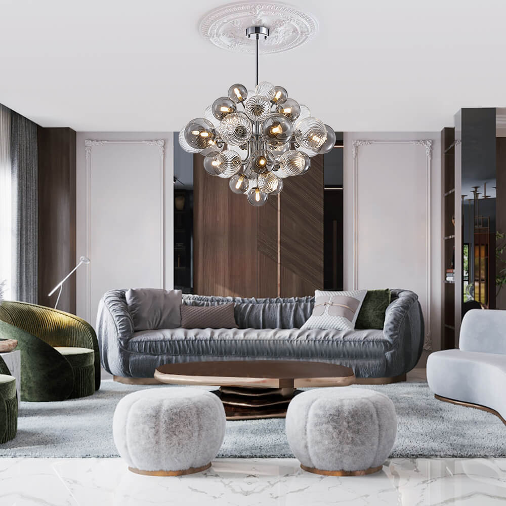 Valentina modern bubble chandelier in a modern living room