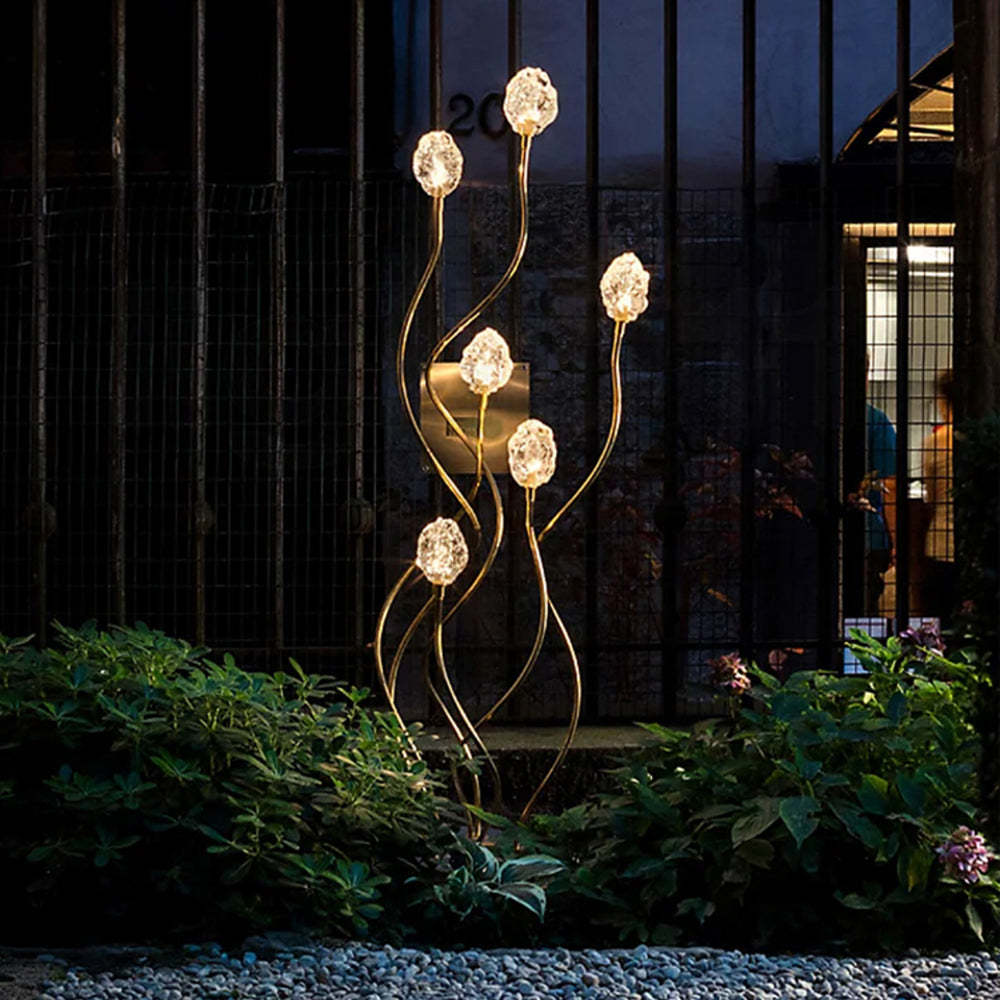 Bella Flower Ground Light: Metal glass outdoor lighting.
