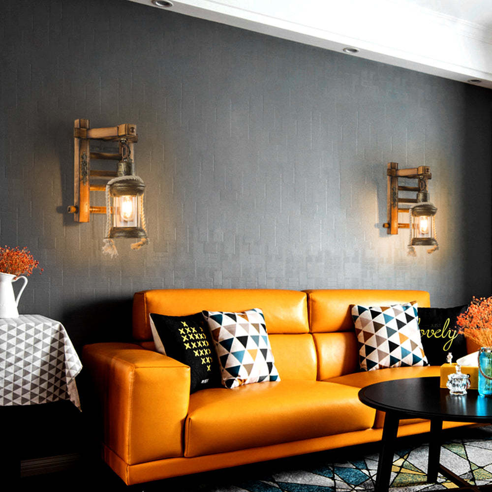 Living room with Austin vintage lantern wall lamp.