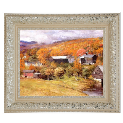 Ogunquit Maine oil painting, autumn landscape with framed art