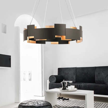 Modern black ring pendant light in a living room