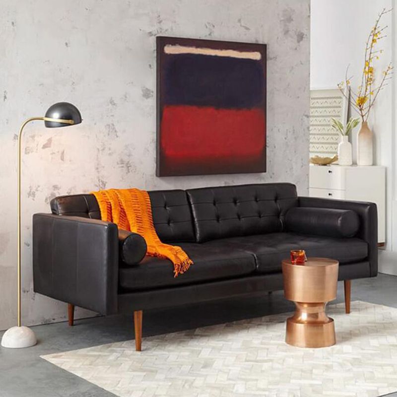 Eryn Floor Lamp styled with a black leather sofa