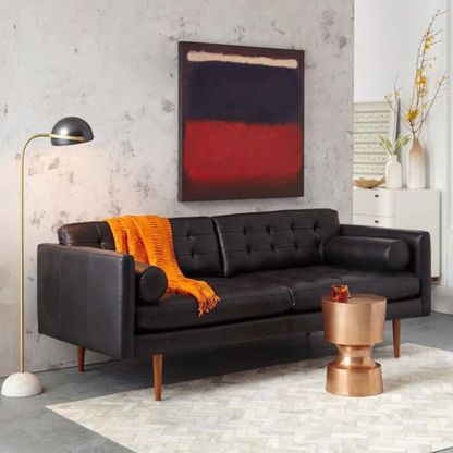 Eryn Floor Lamp styled with a black leather sofa