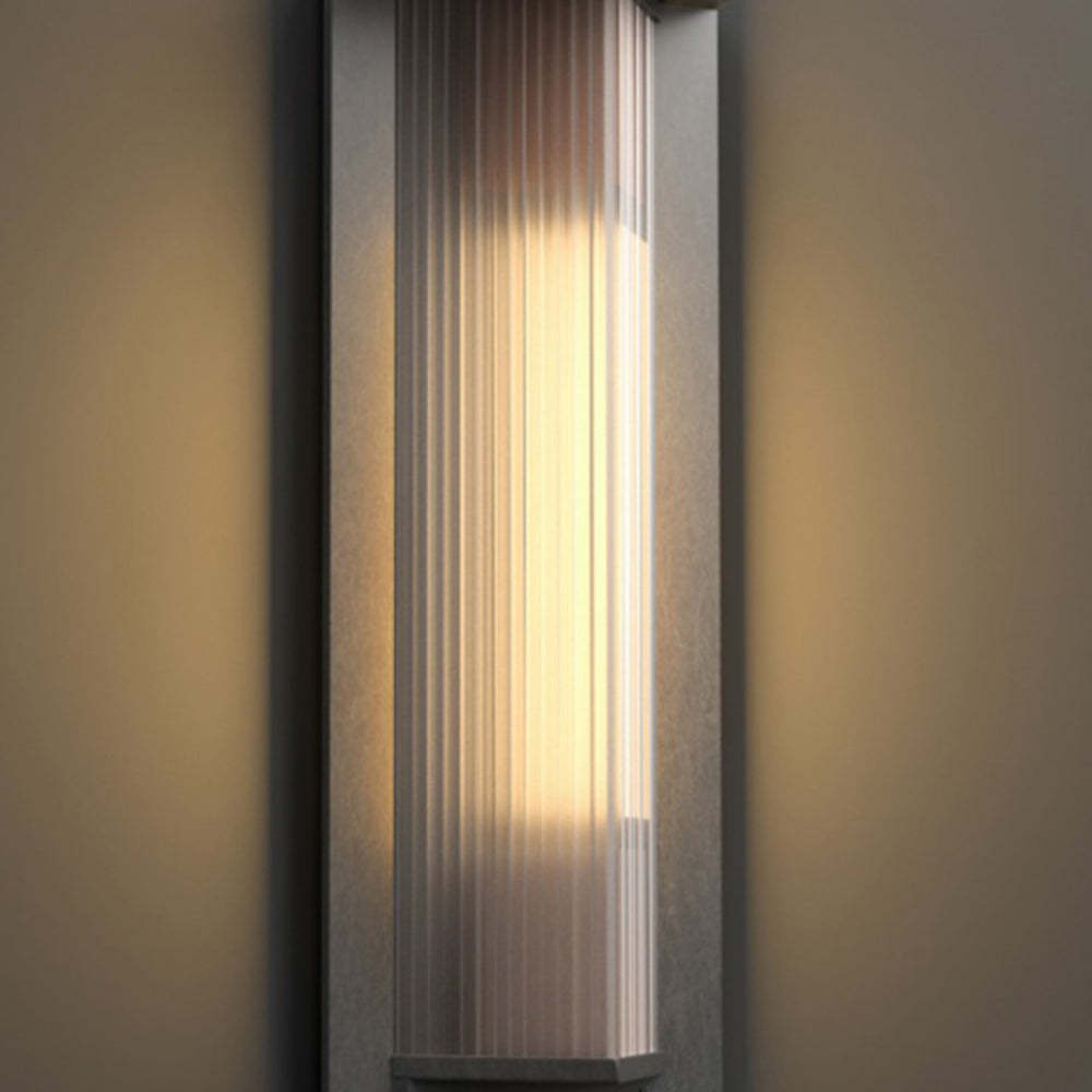 Orr Modern Outdoor Wall Lamp - Acrylic Shade Detail, warm light.