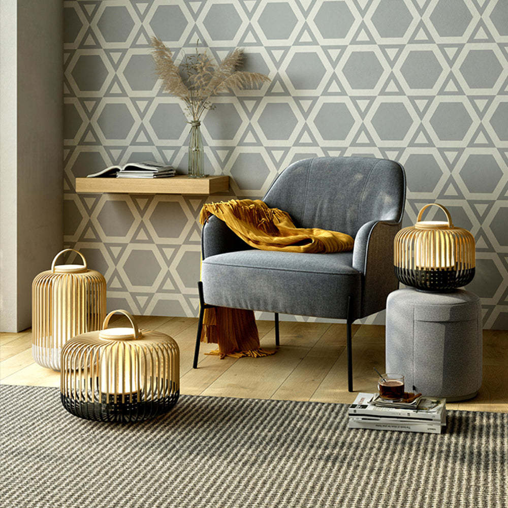 Muto bamboo lantern floor lamps in modern living room.