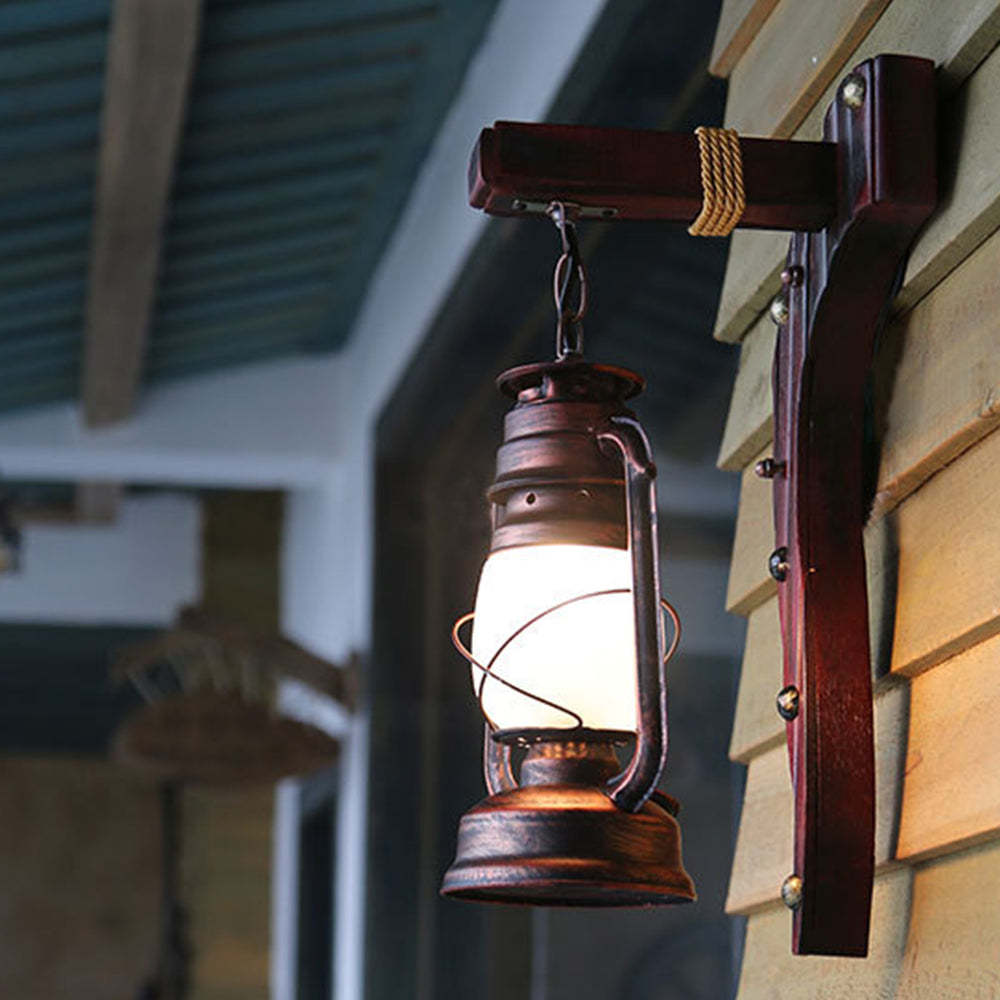 Rustic Austin Wall Lamp - Wood and Metal Lantern Lighting