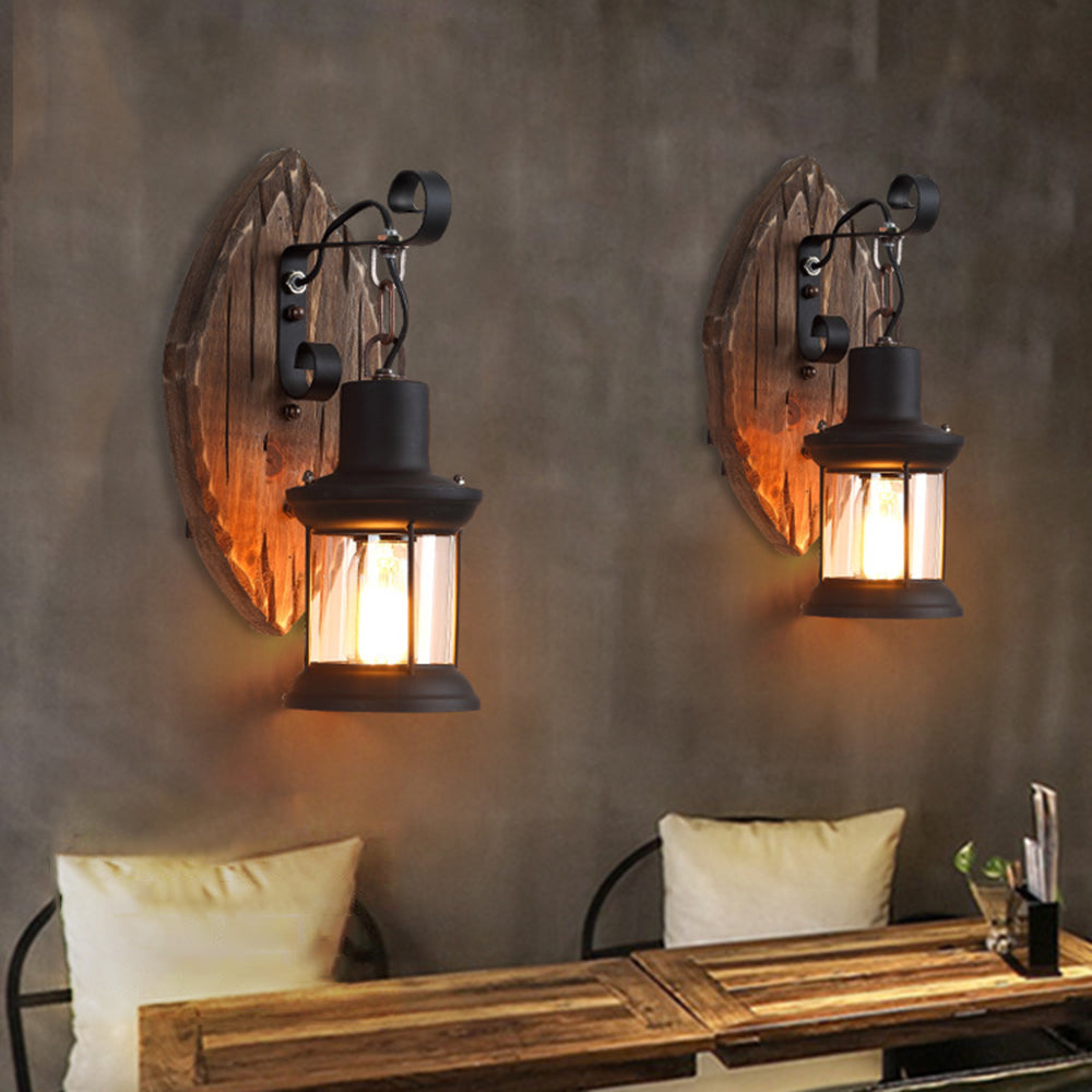 Austin Leaf Wall Lamp, Vintage Wood & Metal Sconce
