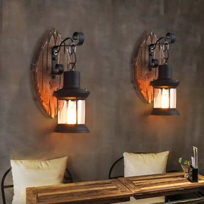 Austin Leaf Wall Lamp, Vintage Wood & Metal Sconce
