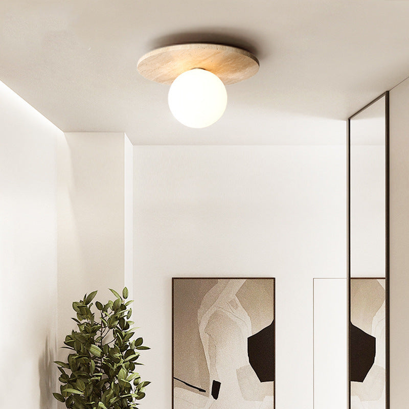 Cairns Retro Stone Wood Flush Mount Ceiling Light Hallway