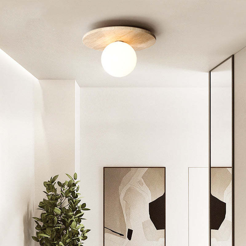 Cairns Retro Stone Wood Flush Mount Ceiling Light Hallway