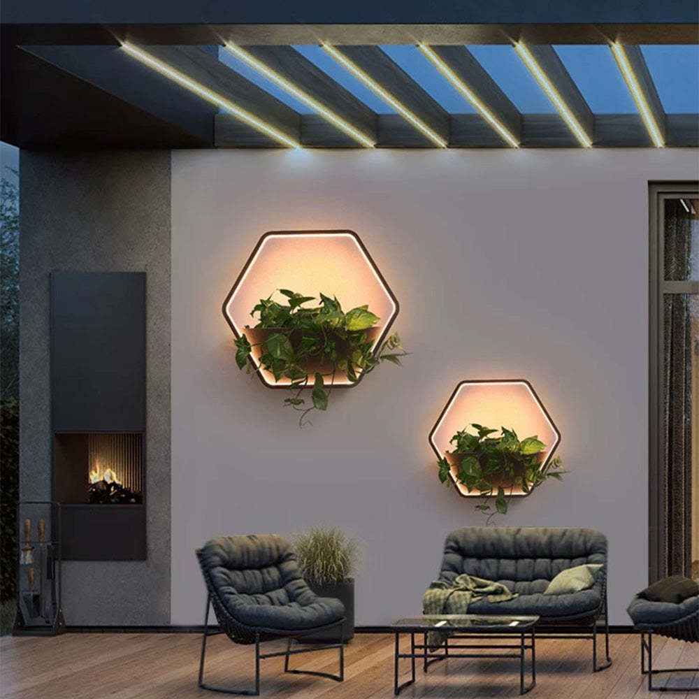 Outdoor wall lamp with plants on balcony