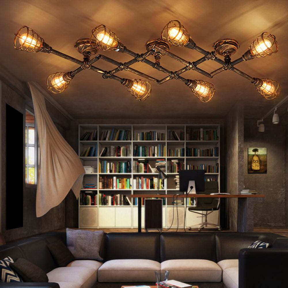 Brass Alessio Industrial Metal Flush Mount Ceiling Light in Living Room