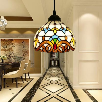 Alessio Tiffany Pendant Light in Hallway Alessio Tiffany Multicolor Bell Pendant Light