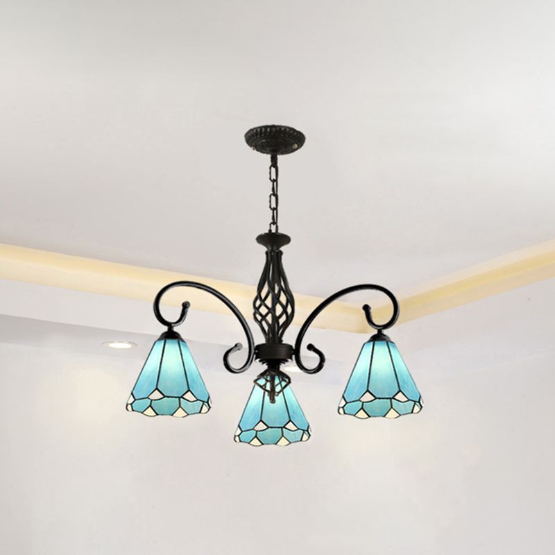 Silva Tiffany Chandelier with Blue Stained Glass