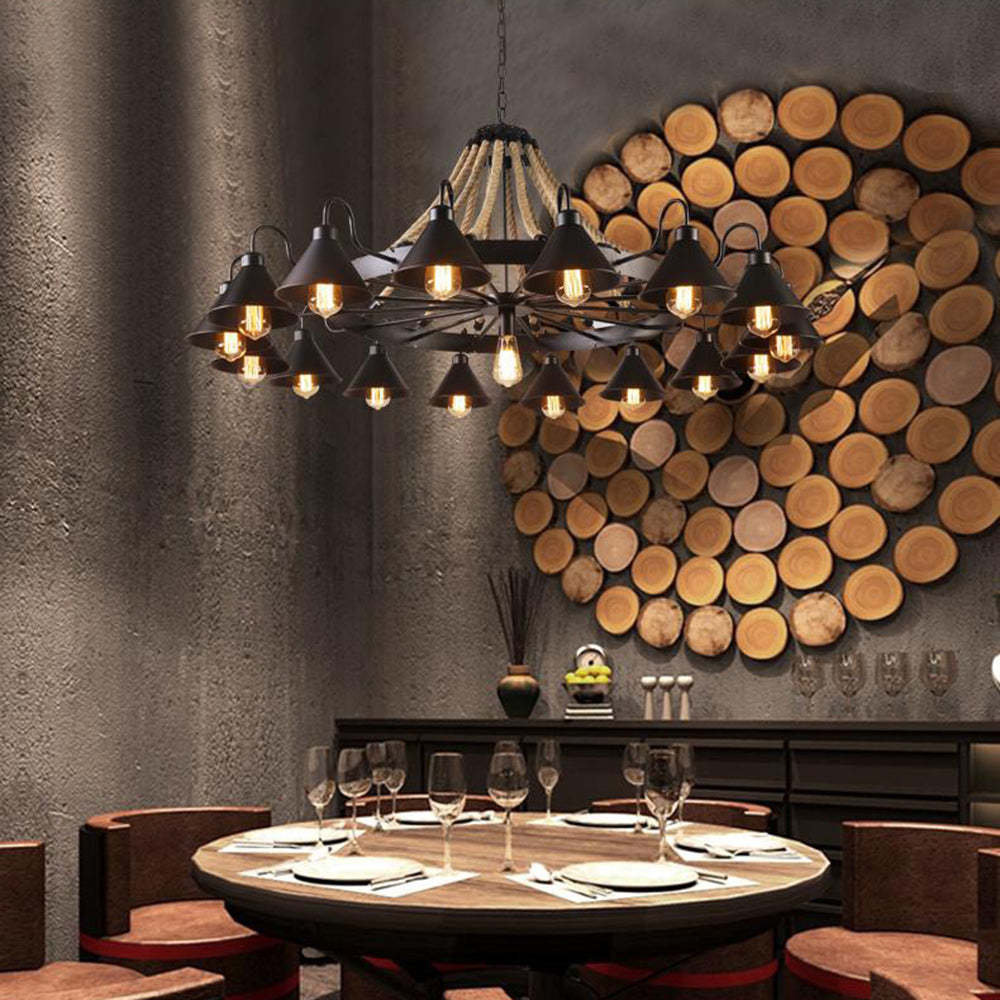 Epoch Industrial Chandelier over dining table, Lassola lighting