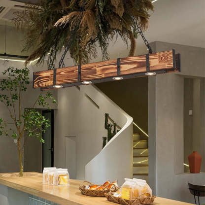Rustic Alessio wood pendant light in a modern restaurant
