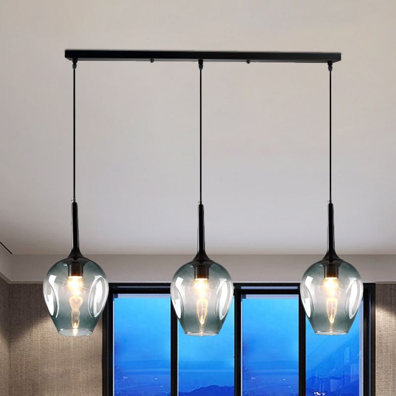 Hailie modern glass pendant light trio, grey glass kitchen lighting