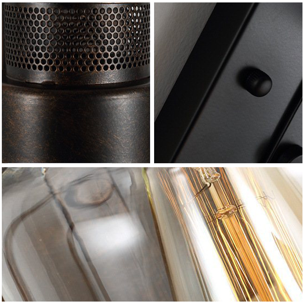 Close-up Alessio vintage lantern wall lamp, metal and glass detail.