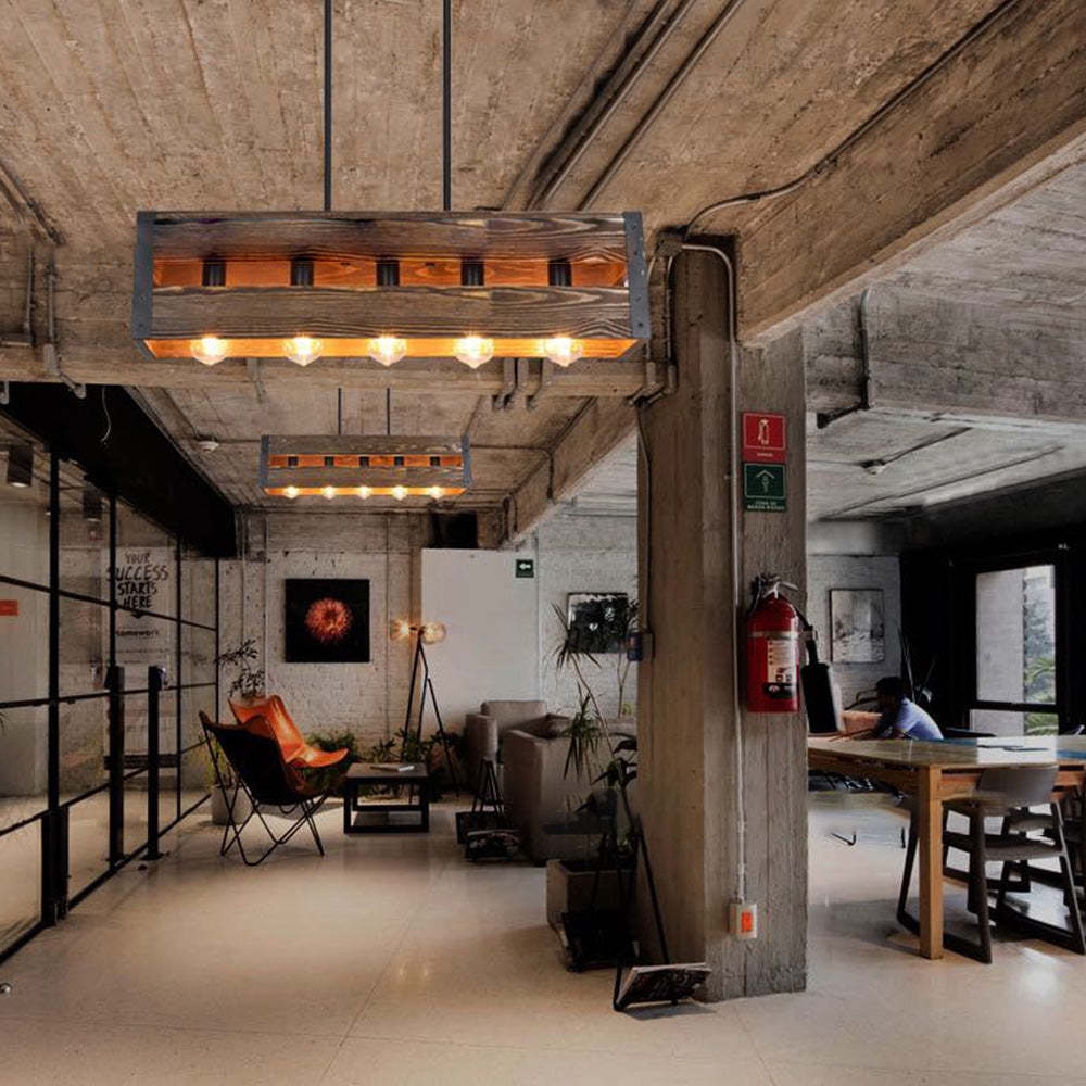 Alessio wooden pendant light in industrial living room