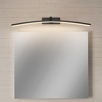Modern bathroom mirror with curved LED wall lamp