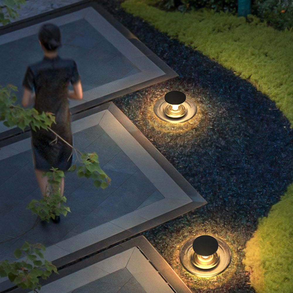 Orr outdoor ground lights illuminating a garden path at night
