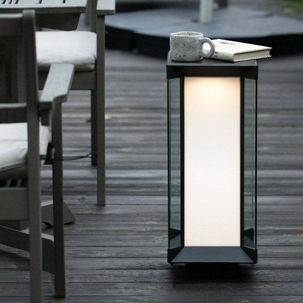 Orr Cuboid solar floor lamp with mug and book