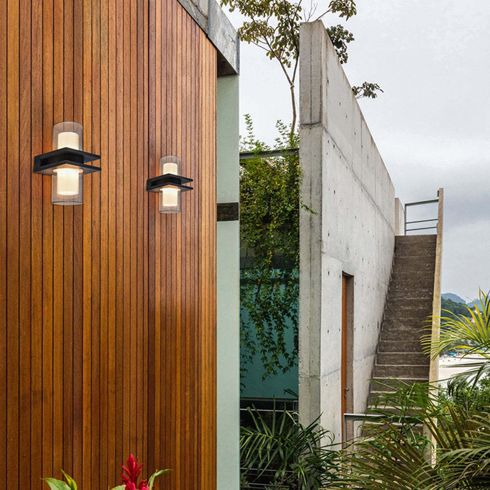 Outdoor wall lamp on wooden wall, Orr modern lighting