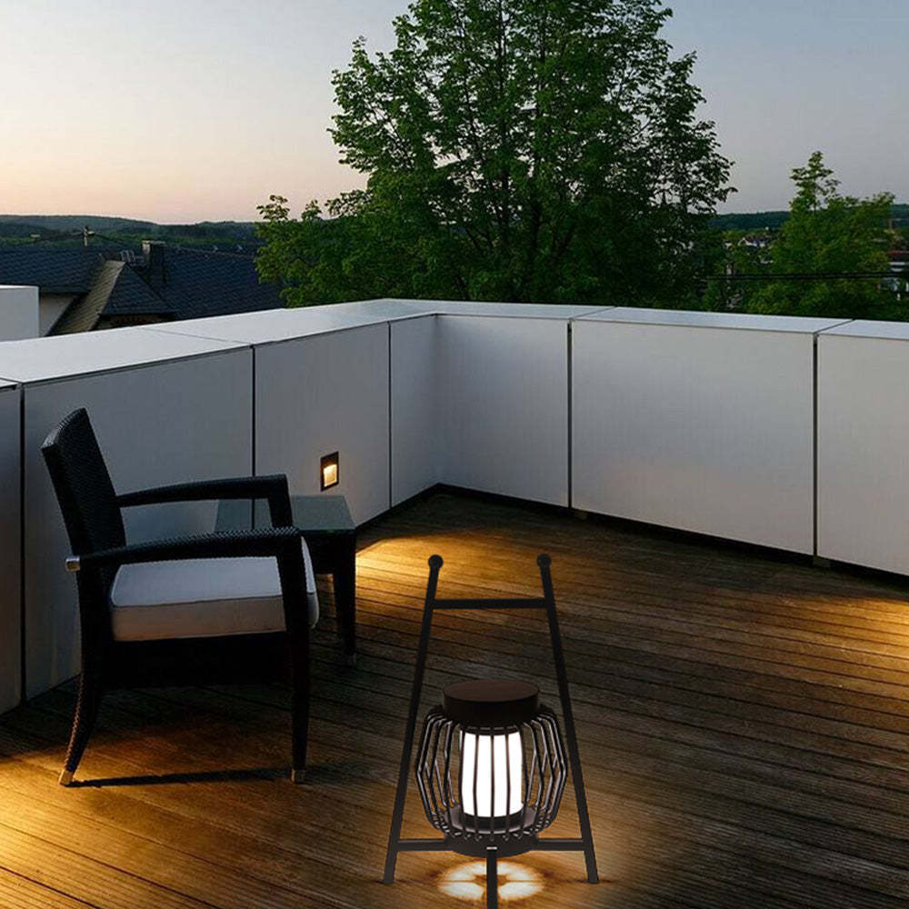 Nordic solar lantern floor lamp on patio deck