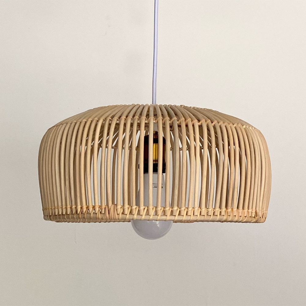 Muto Coconut Grove pendant light, rattan lampshade, bedroom lighting
