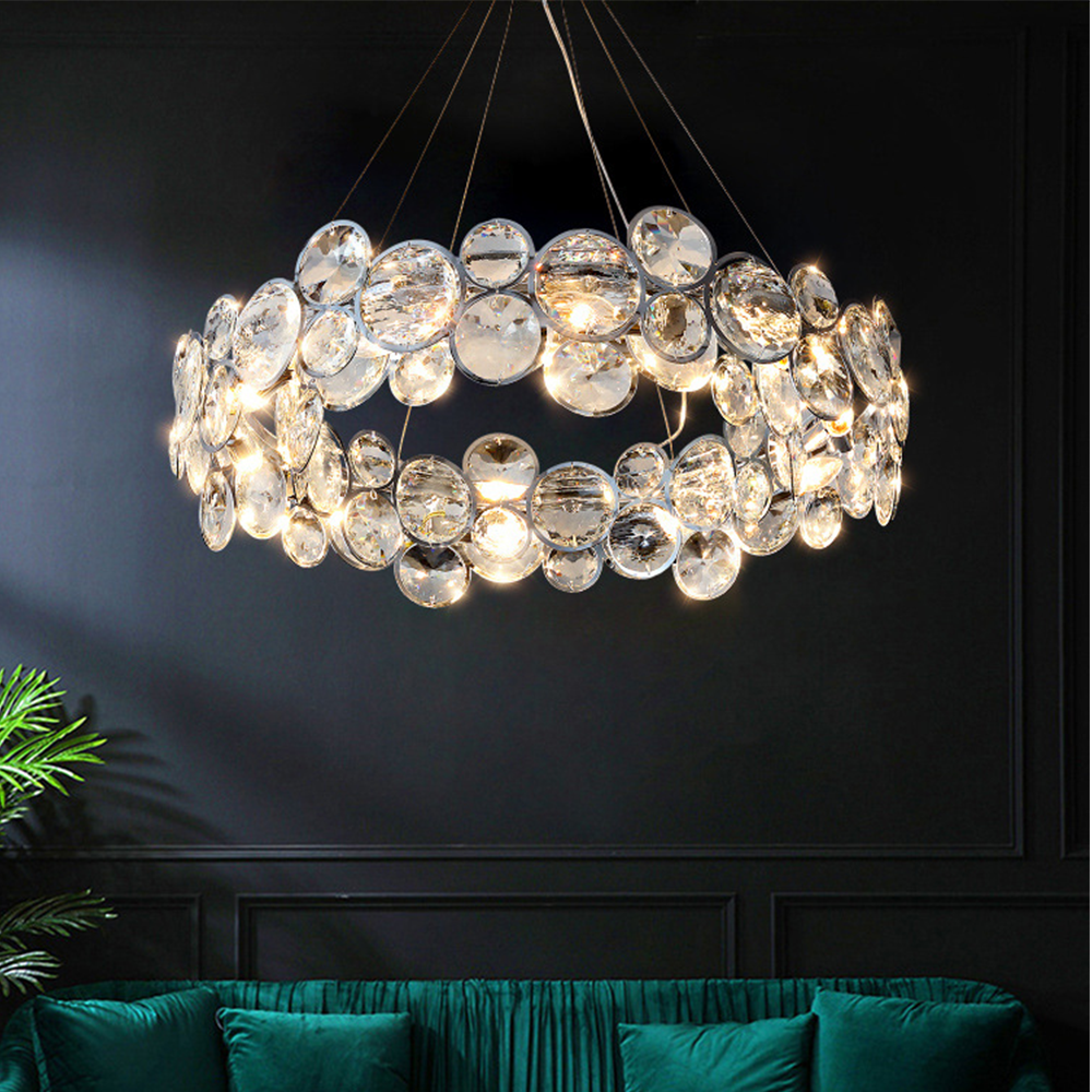 Modern LED Round Chandelier, crystal and silver finish
