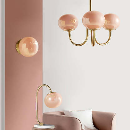 Art Deco Globe Lighting: Pink Chandelier & Lamps