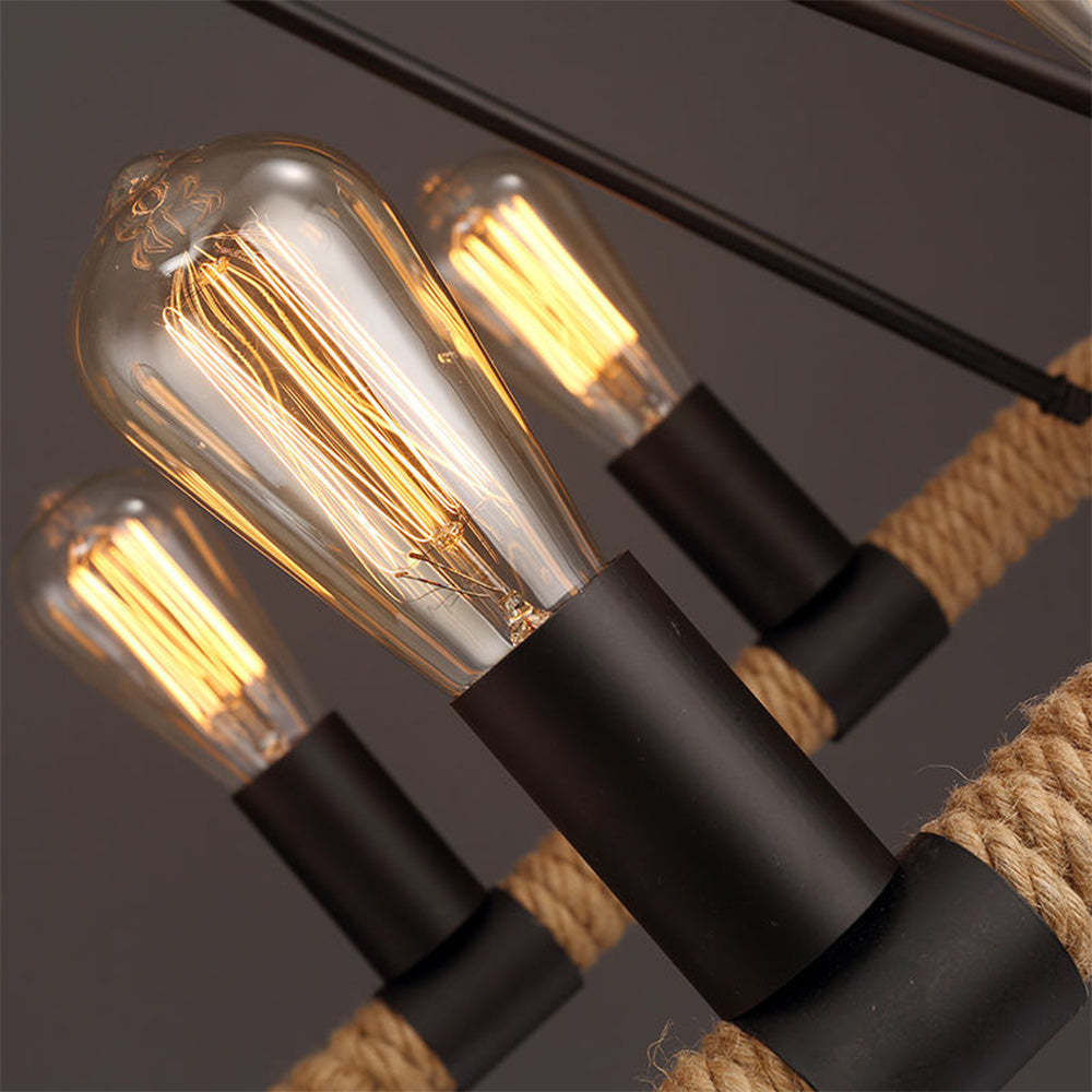Close-up of Epoch Industrial Rope Pendant Light bulbs