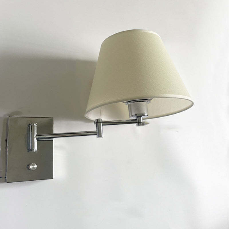 Brady fabric shade wall lamp. Metal study light fixture.
