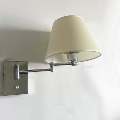 Brady fabric shade wall lamp. Metal study light fixture.