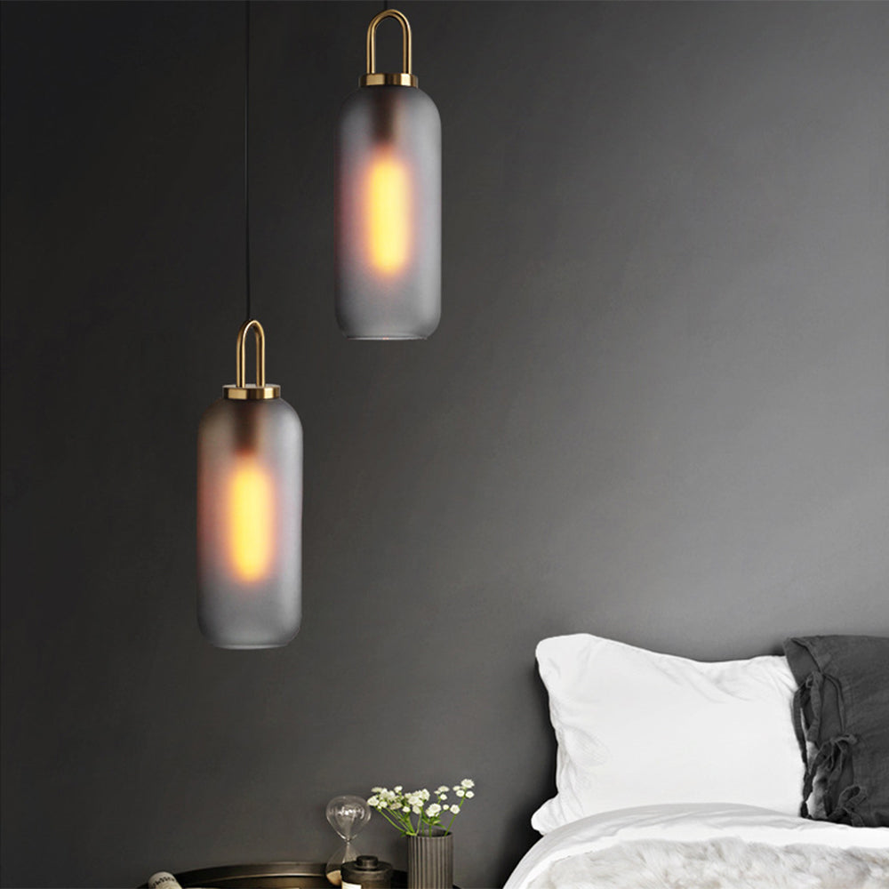 Smoked glass Hailie Cylinder Pendant Lights in bedroom lighting