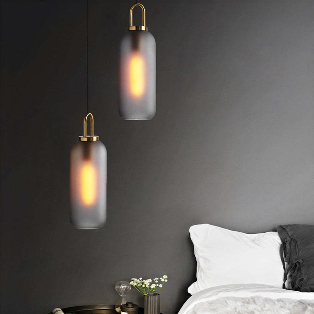 Smoked glass Hailie Cylinder Pendant Lights in bedroom lighting